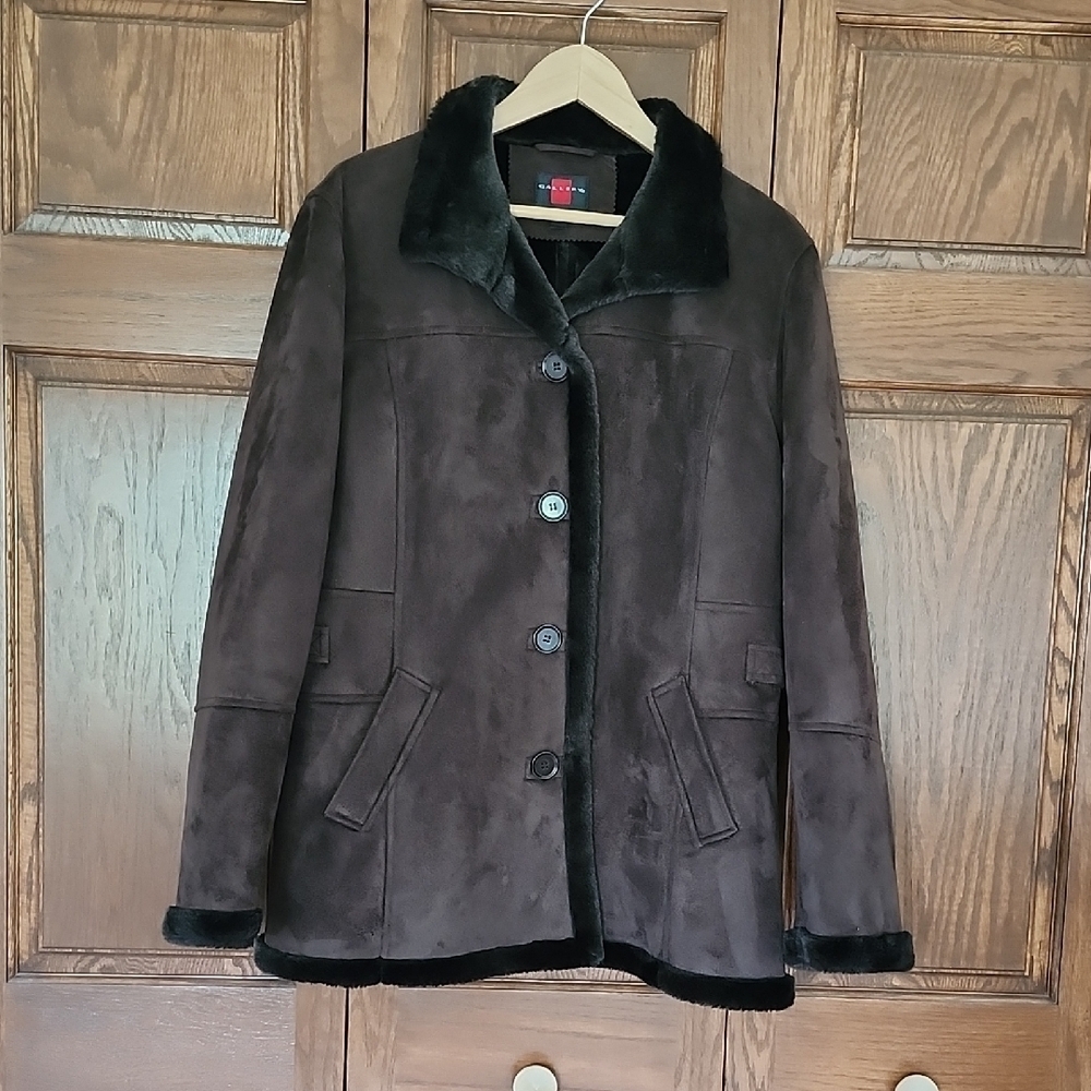 Gallery Brown Faux Fur Lined Coat Button Closure Women's Size XL
